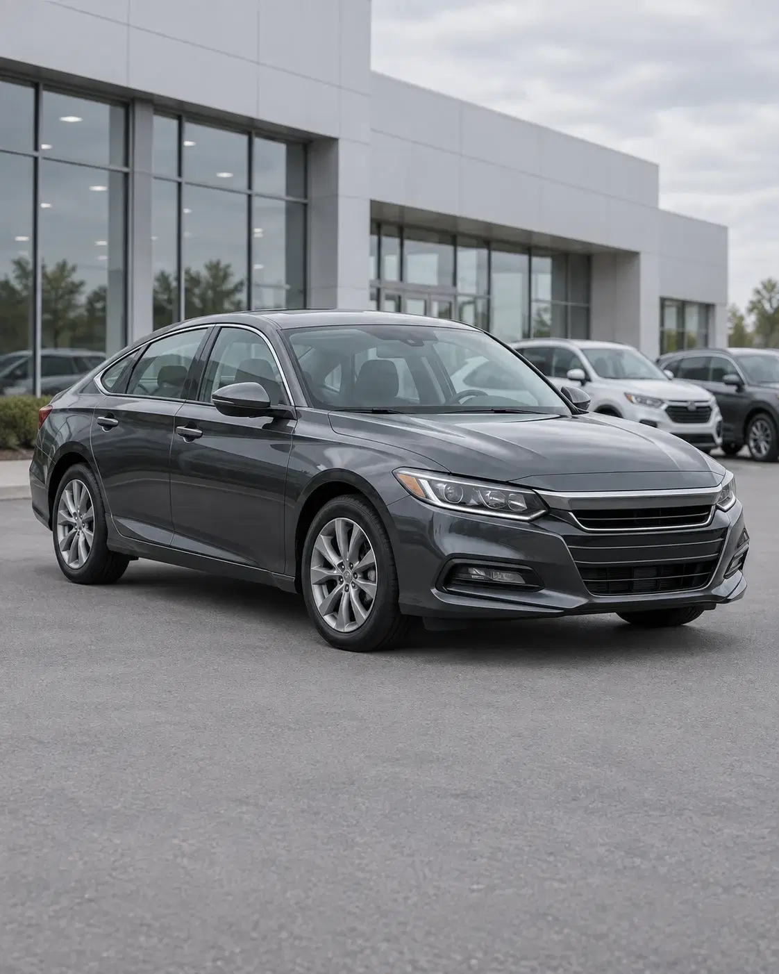 Unbranded dealership inventory photographed with a consistent three-quarter lead angle