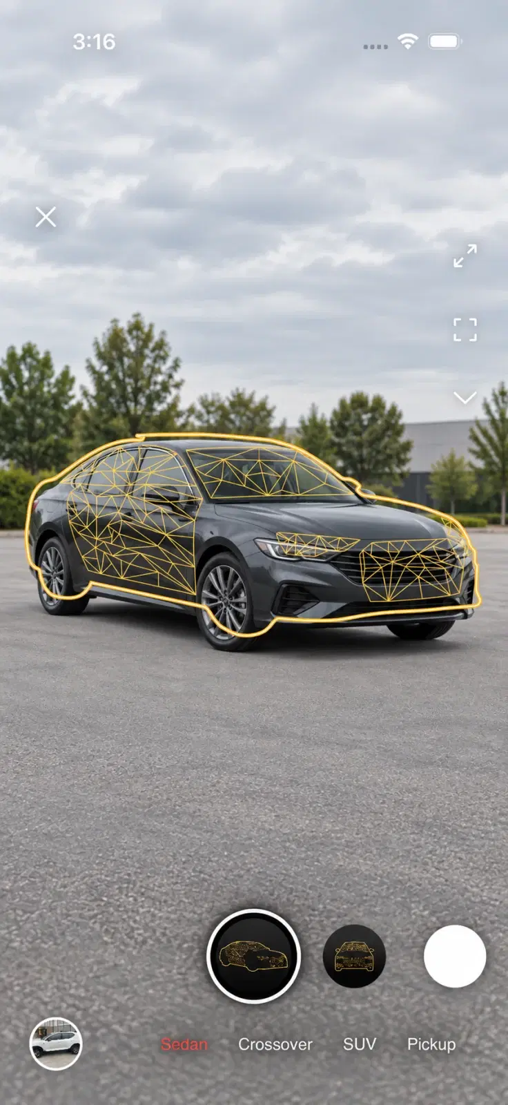 CarShot live camera with a sedan aligned to the exterior angle guide
